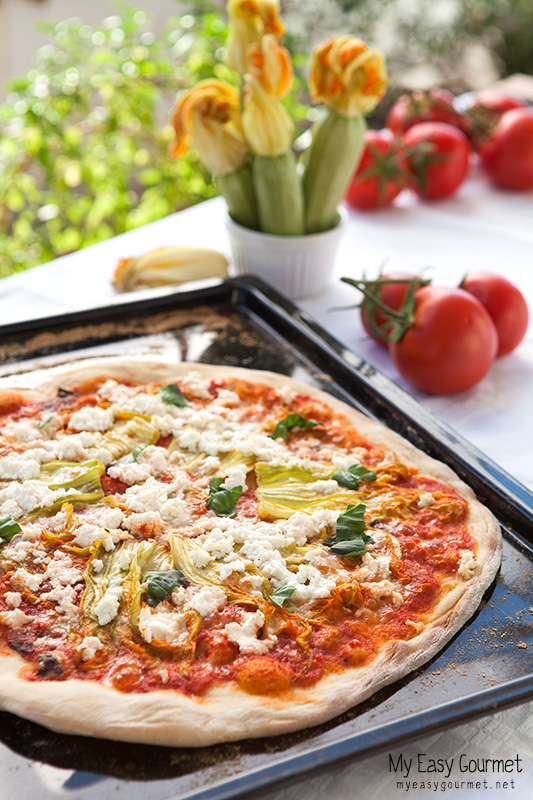 Zucchini flower pizza