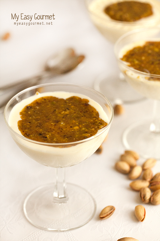 Mastic Panna Cotta with pistachio-honey syrup