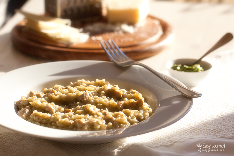 Chicken arugula pesto risotto