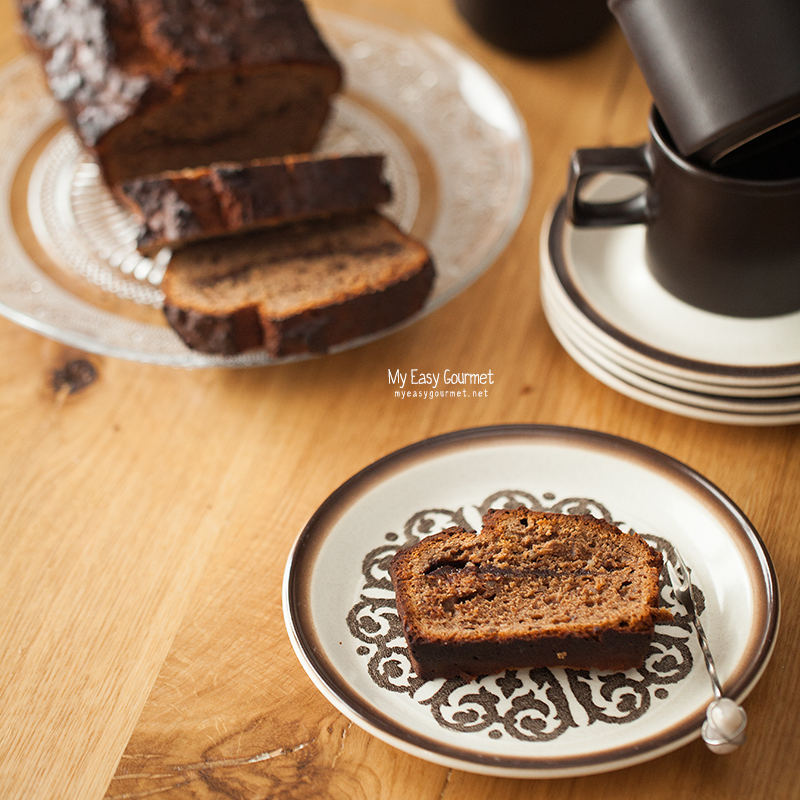 Healthy pecan, banana, tahini cake with nutella, no artificial sugar added