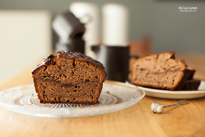 Healthy pecan, banana, tahini cake with nutella, no artificial sugar added