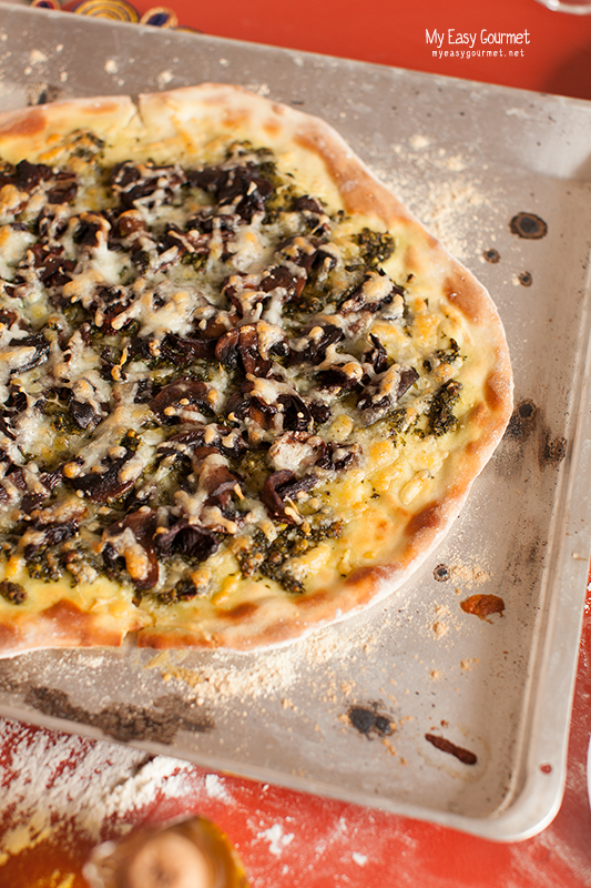 Pesto Pizza with Porcini and Haloumi cheese