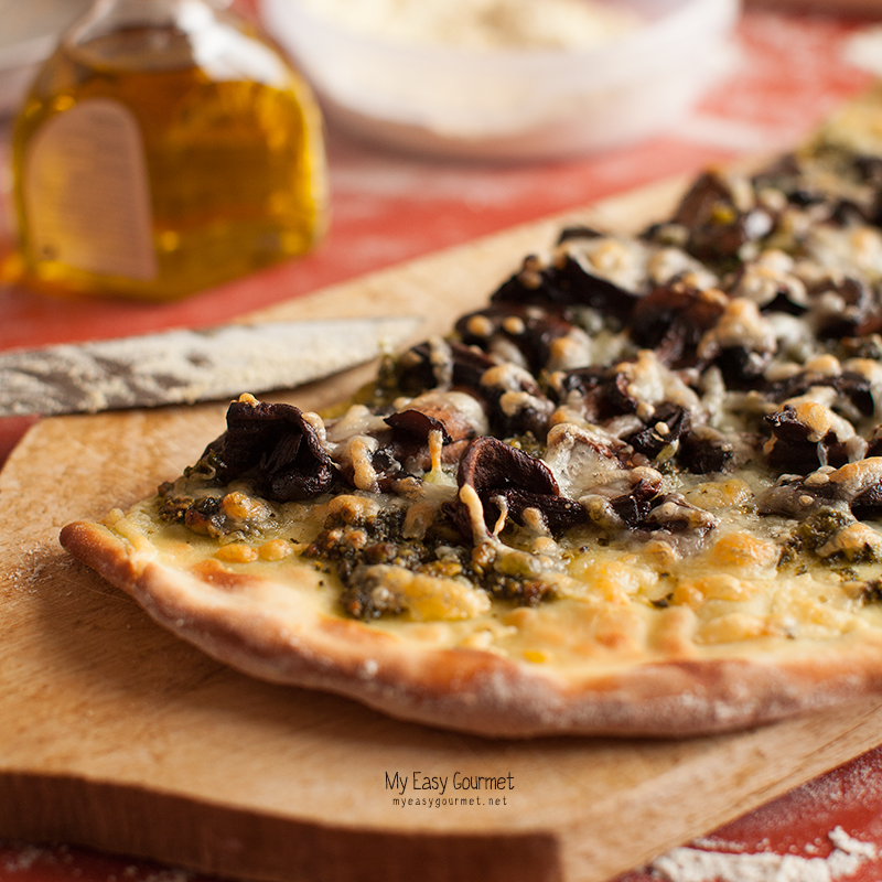 Pesto Pizza with Porcini and Haloumi cheese