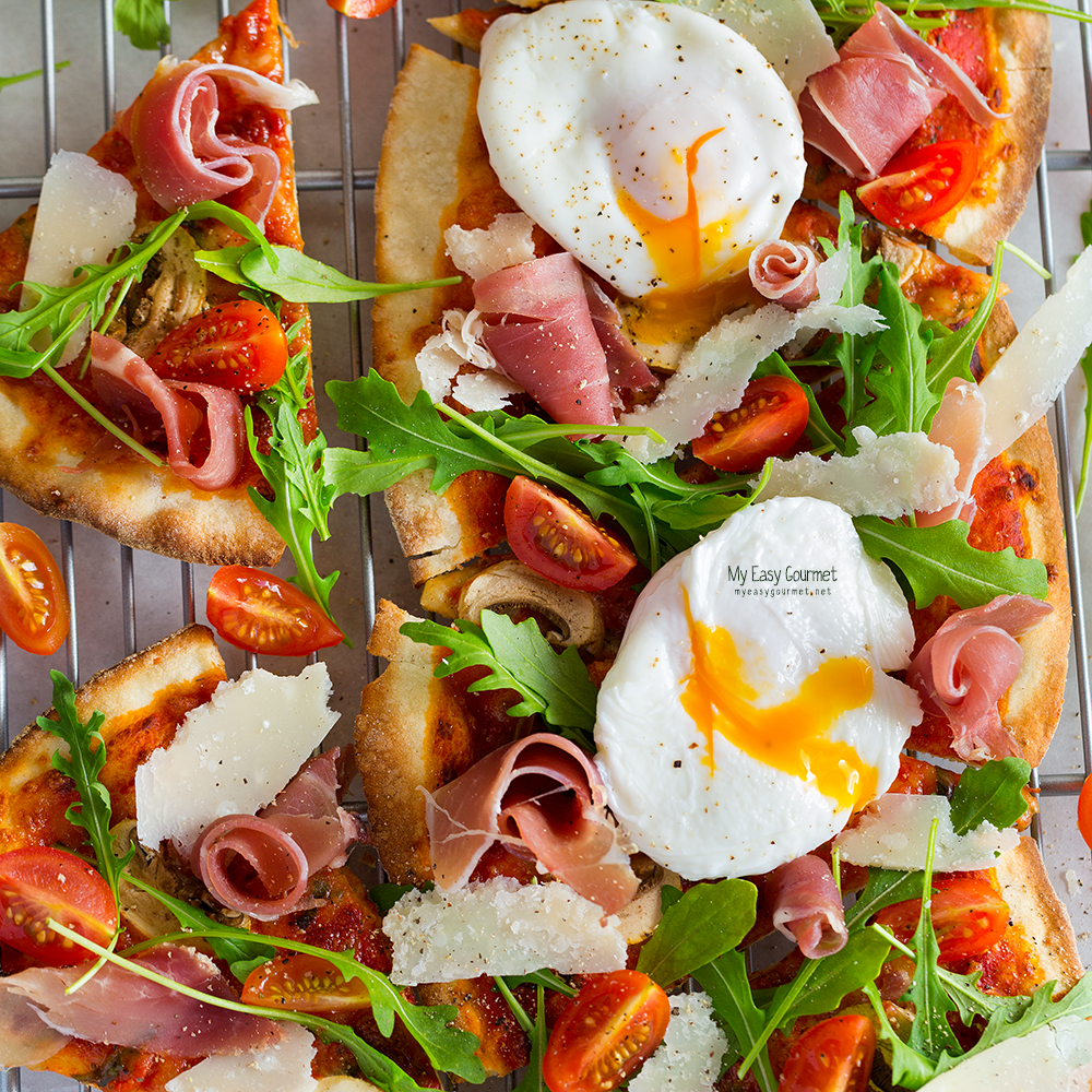 Thin-Crust Pizza with Poached Eggs, brunching in style