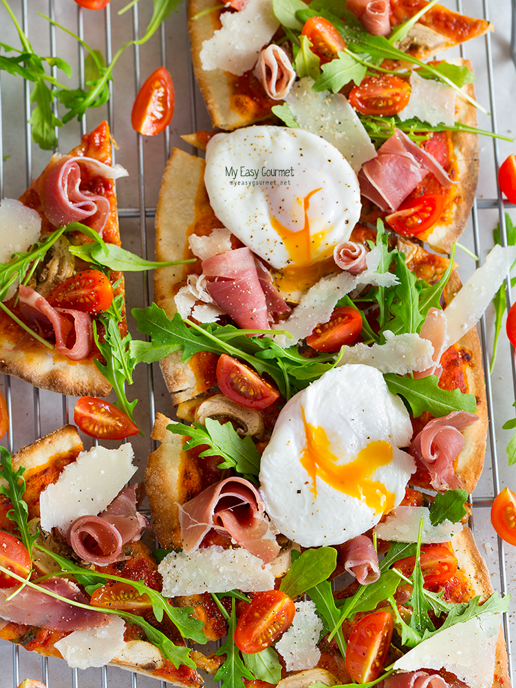 Thin-Crust Pizza with Poached Eggs, brunching is style