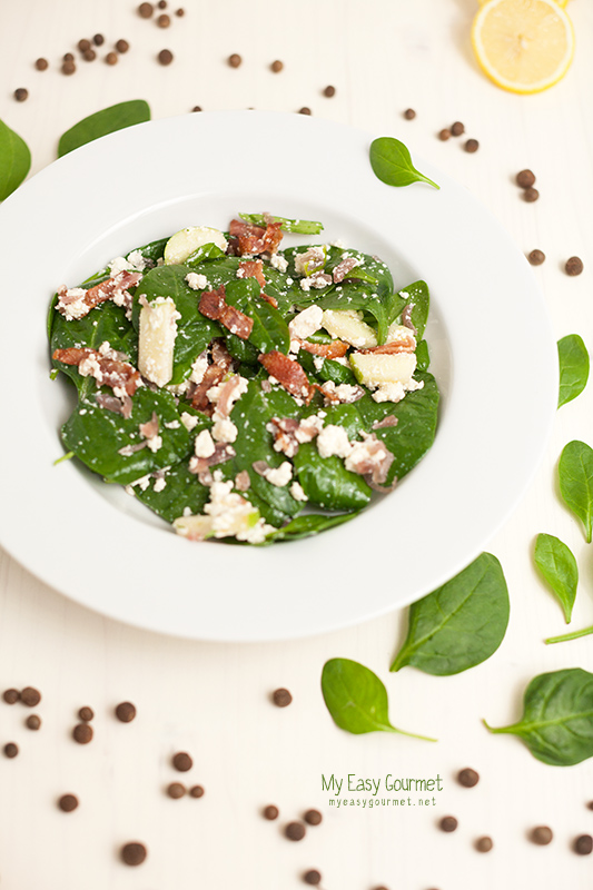 Spinach salad with bacon dressing