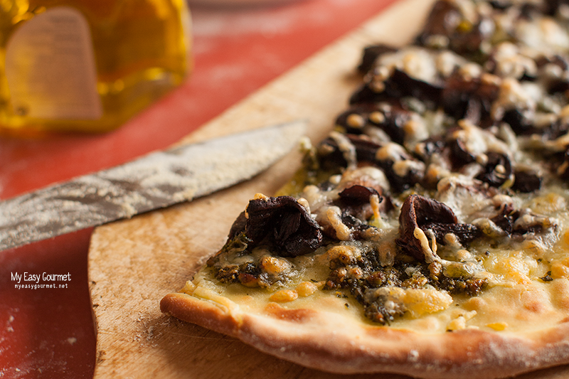 Pesto Pizza with Porcini and Haloumi cheese